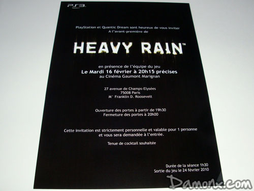 Invitation Avant Première Heavy Rain
